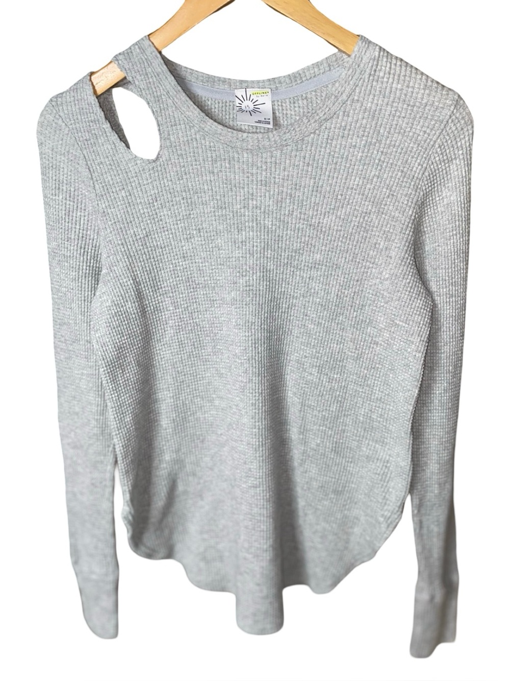 Offline By Aerie Waffle Cut Out Shoulder Long Sleeve Top Size Small